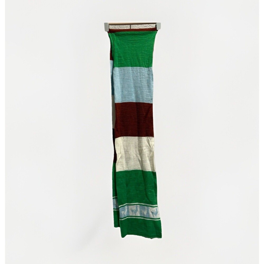 Cotopaxi Wool Blend Scarf Llama Print Green Burgandy Knitted Soft Boho Granola